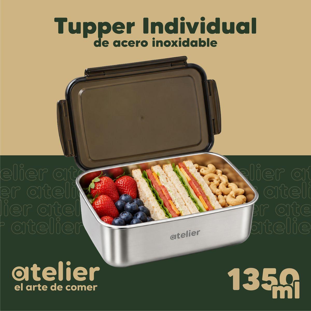 Tupper Frasco 1350ml Atelier Acero Inoxidable Individual Con tapa De Plastico Hermetico Plateado -1