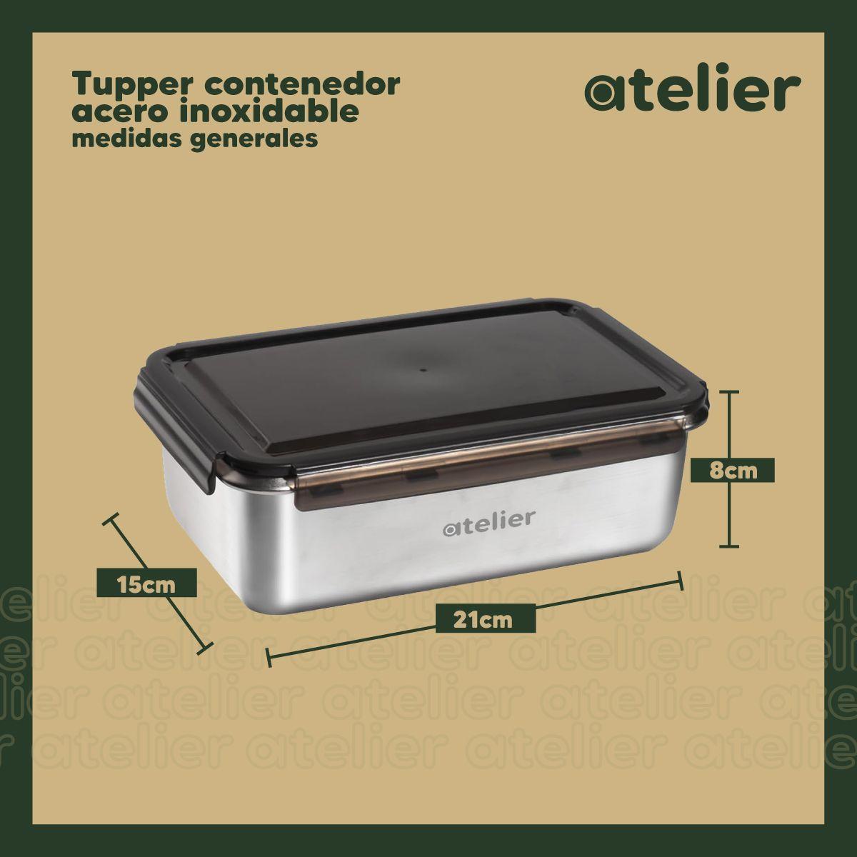 Tupper Frasco 1350ml Atelier Acero Inoxidable Individual Con tapa De Plastico Hermetico Plateado -2