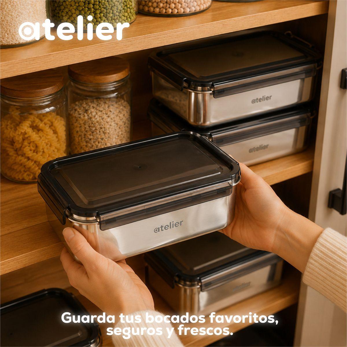 Tupper Frasco 1350ml Atelier Acero Inoxidable Individual Con tapa De Plastico Hermetico Plateado -8