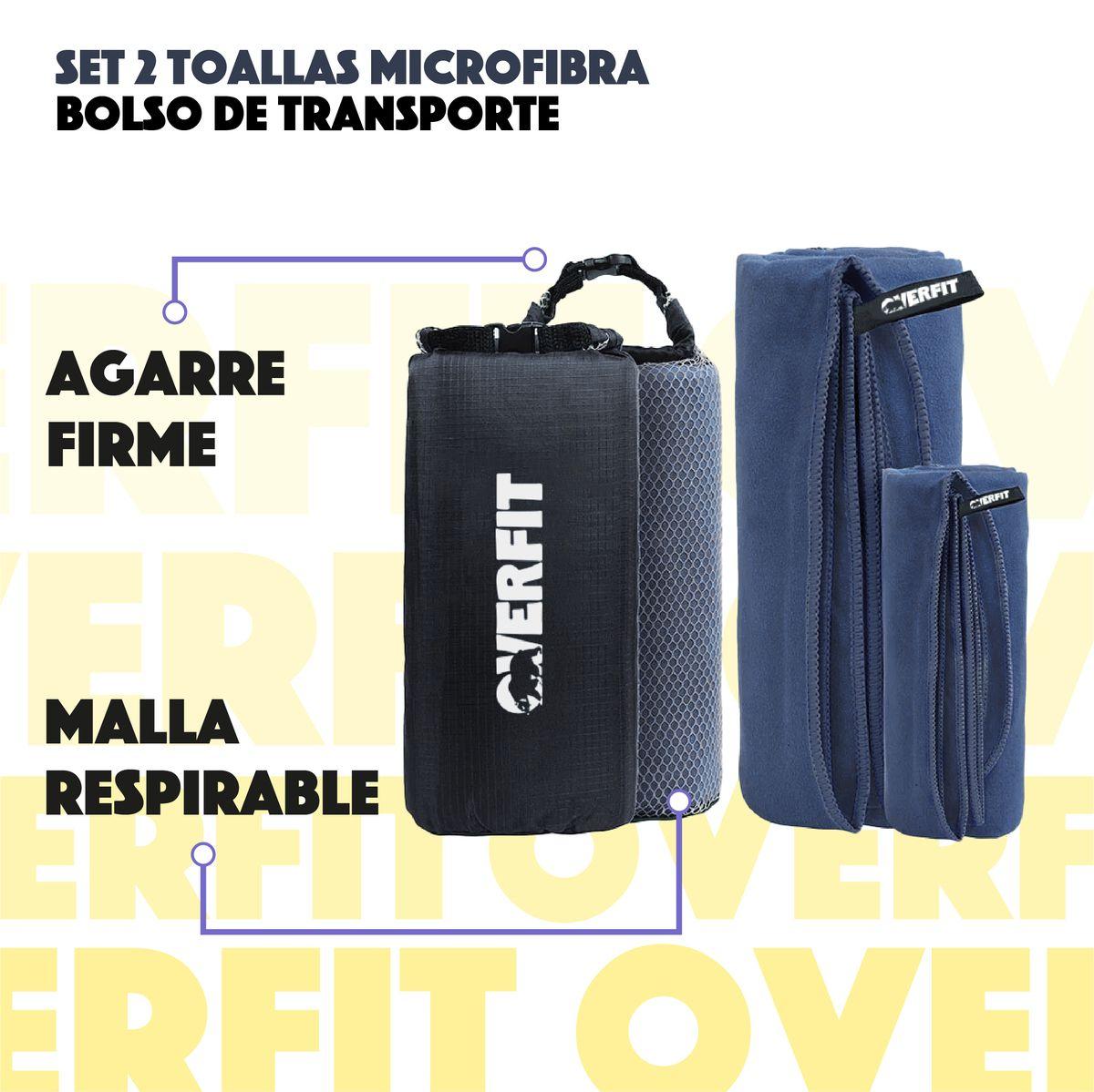 Set x2 toallas microfibra Overfit + bolso de transporte azul-5