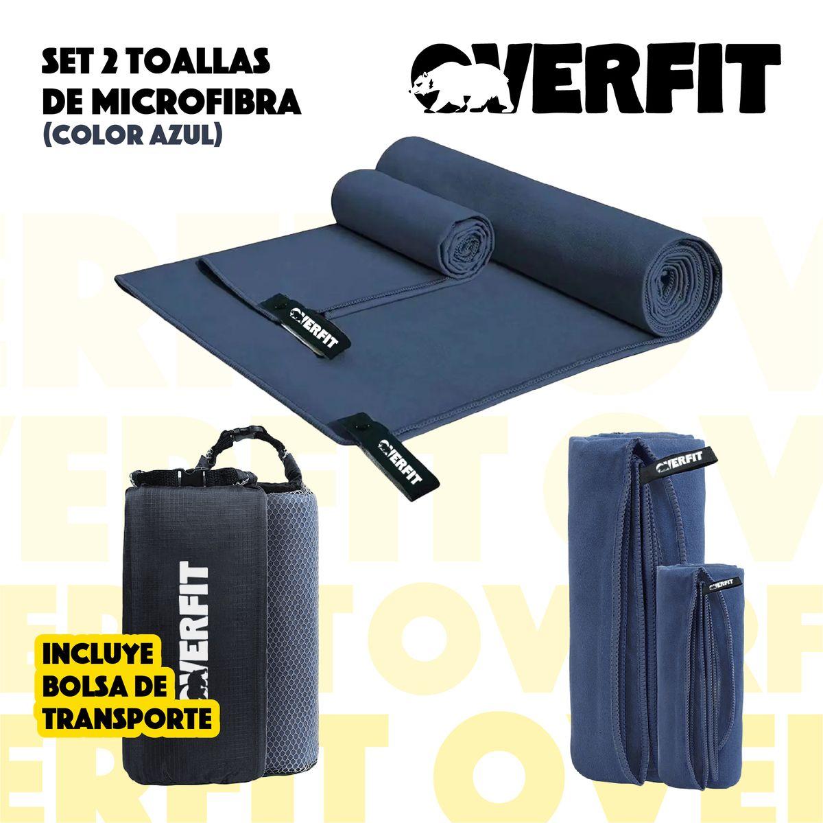 Set x2 toallas microfibra Overfit + bolso de transporte azul-6