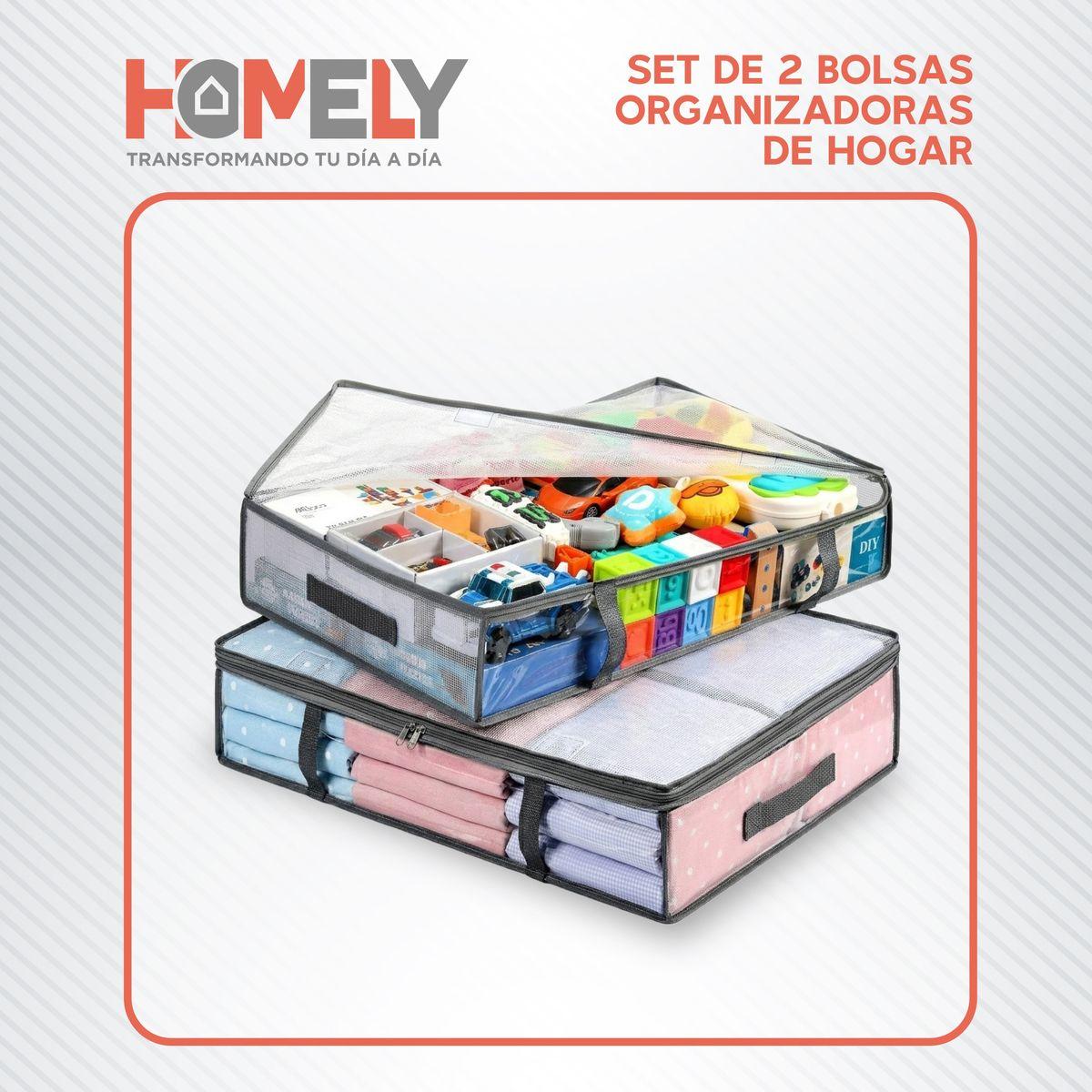 Bolsas Organizadoras Almacenamiento Bajo Cama Homely Cajas Plasticas Set X2 Transparente-1