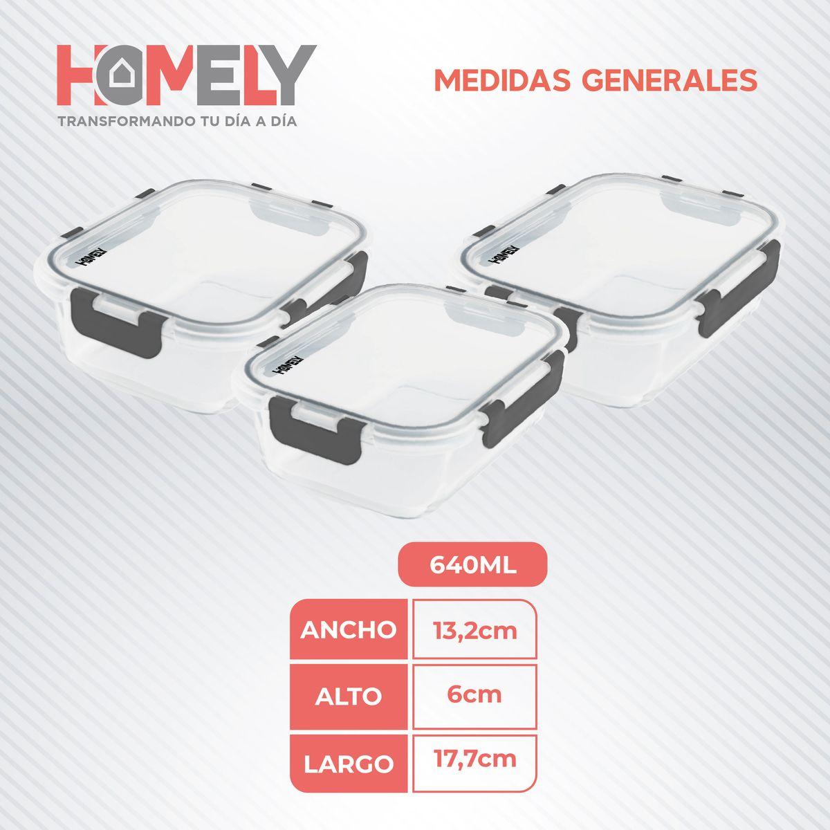 Tupper Frasco Vidrio 640 Ml Templado Hermetico Set x3 Homely-1