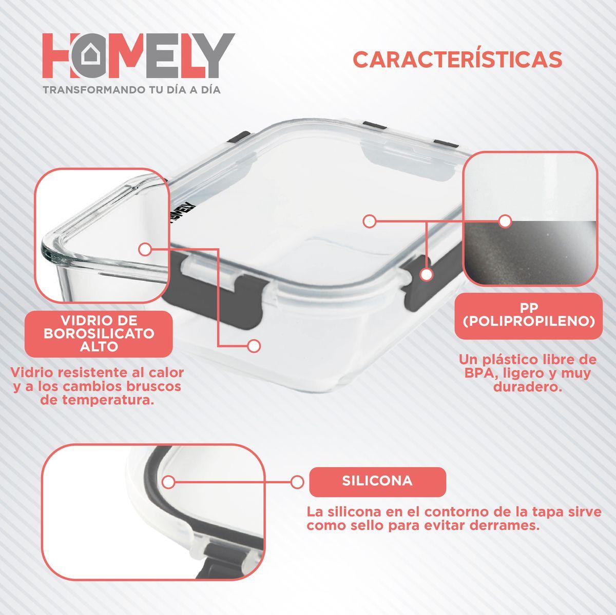 Tupper Frasco Vidrio 640 Ml Templado Hermetico Set x3 Homely-2