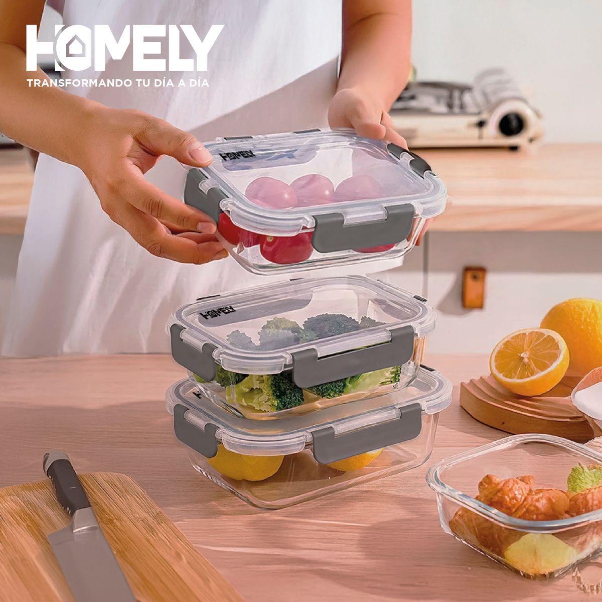 Tupper Frasco Vidrio 640 Ml Templado Hermetico Set x3 Homely-7