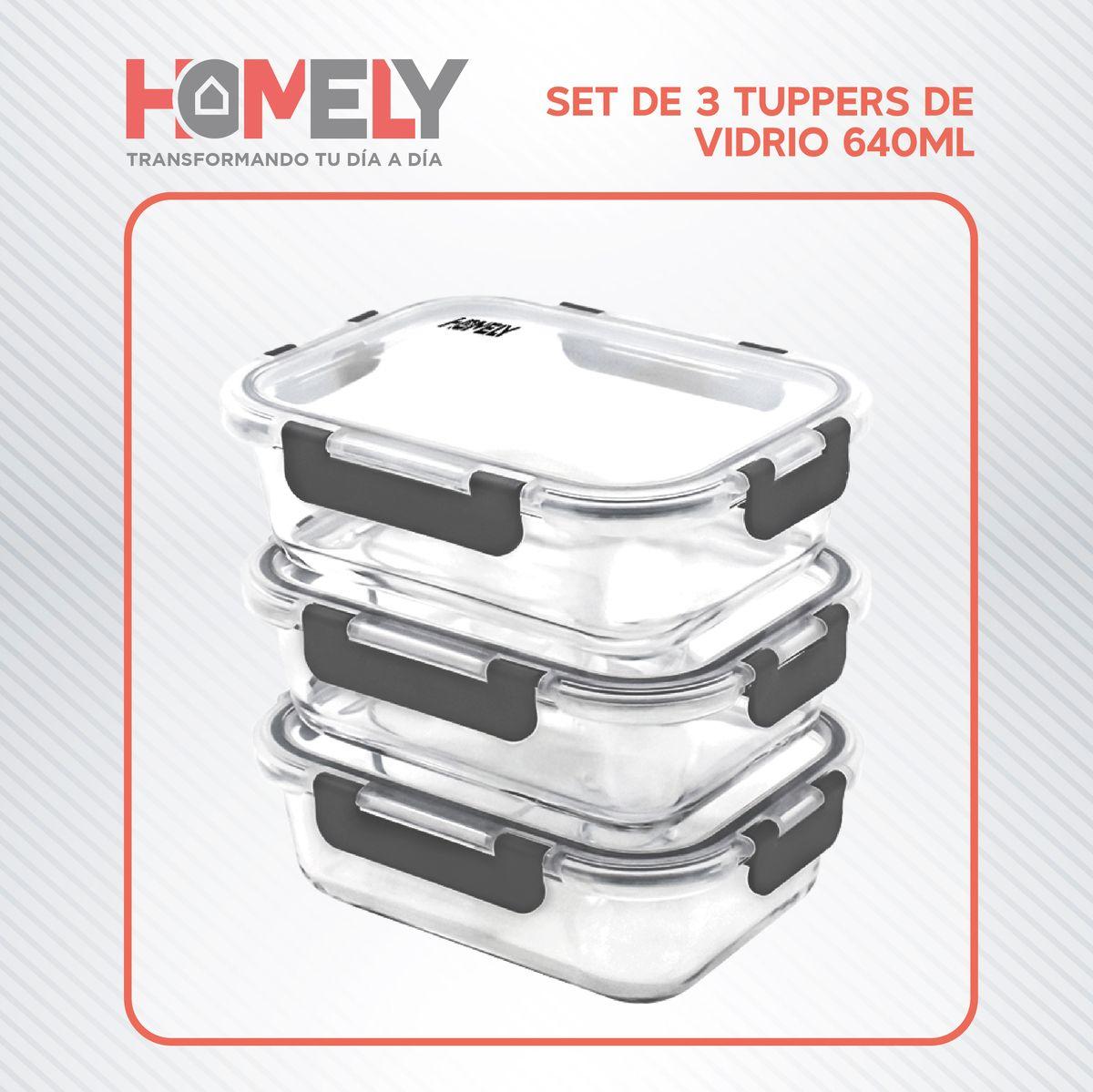 Tupper Frasco Vidrio 640 Ml Templado Hermetico Set x3 Homely-8