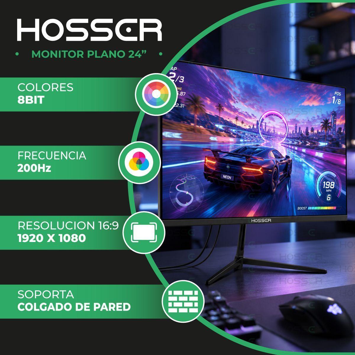 Monitor Pc Gamer Plano Hosser 24 Pulgadas 200hz 1ms Full Hd Ips Freesync Negro-2