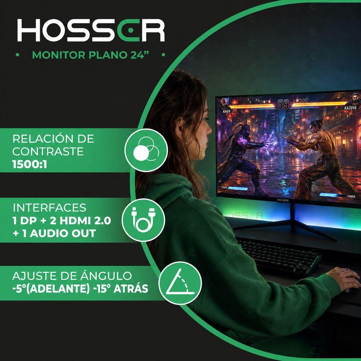 Monitor Pc Gamer Plano Hosser 24 Pulgadas 200hz 1ms Full Hd Ips Freesync Negro-3
