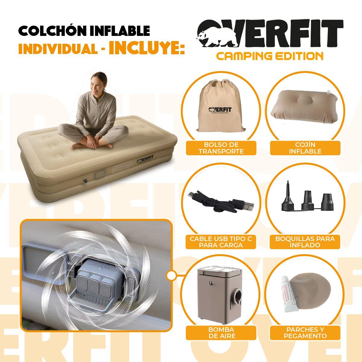 Colchón Inflable Electrico Individual Overfit Bomba Portatil-2