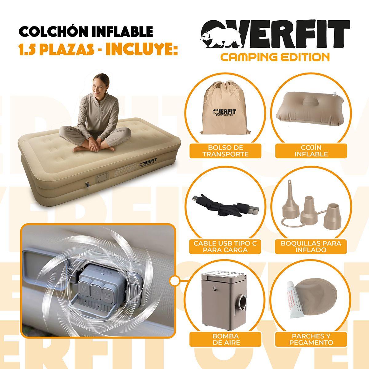 Colchon Inflable Electrico 1.5 Plaza Overfit Bomba Portatil-2