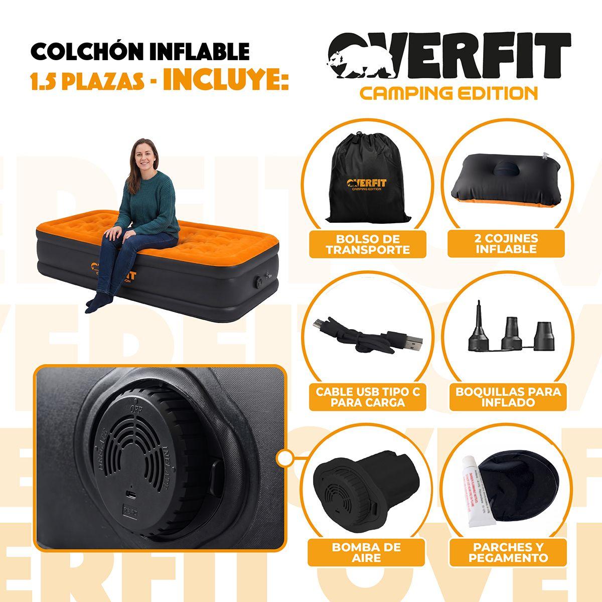 Colchon Inflable Electrico 1.5 Plaza Overfit Bomba Portatil-2