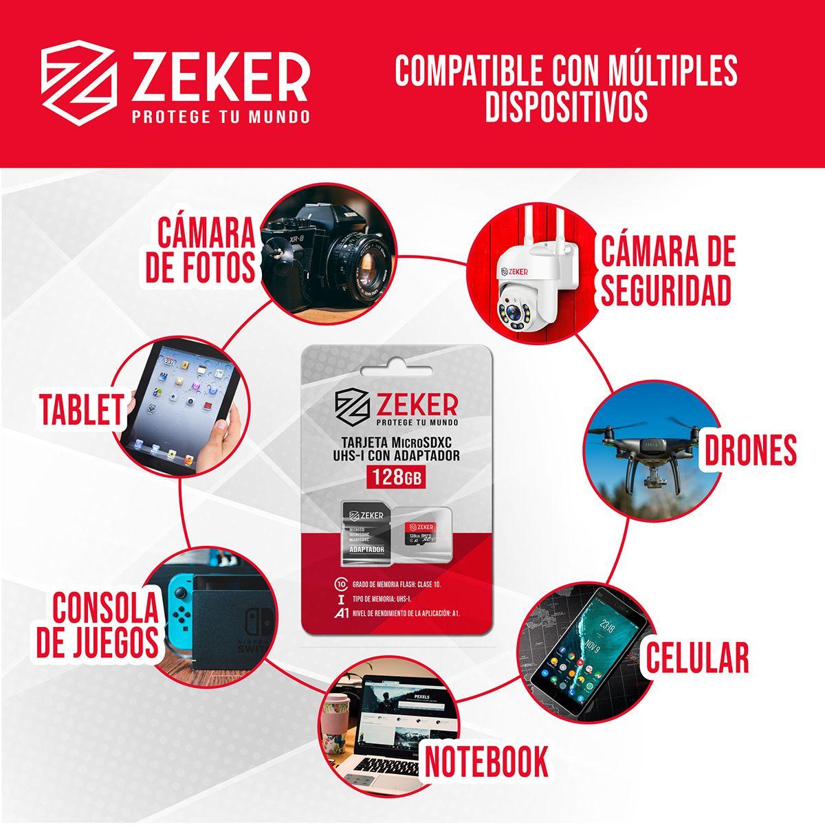 Tarjeta Micro Sd Memoria 128 Gb Zeker 100mbps Adaptador Sd-5