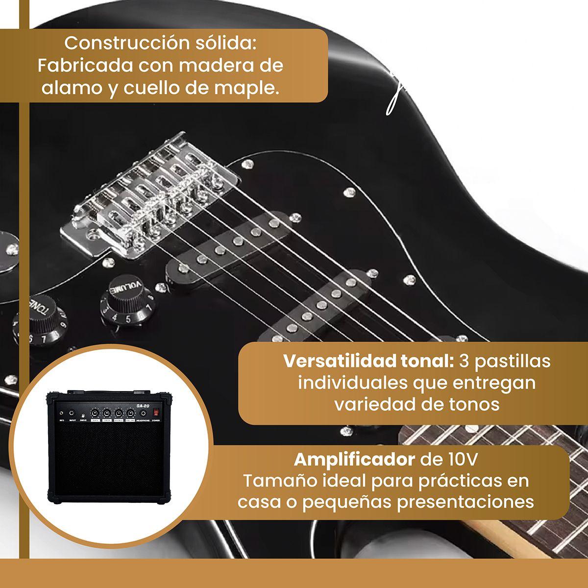 Guitarra Eléctrica Strato Ibrah + Amplif + Accesorios Negra-2