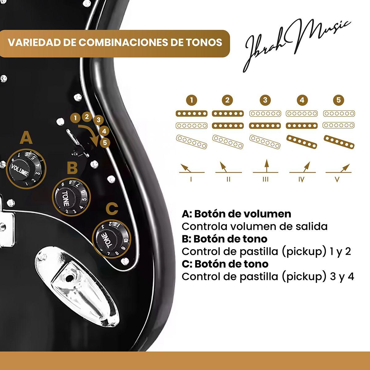 Guitarra Eléctrica Strato Ibrah + Amplif + Accesorios Negra-4