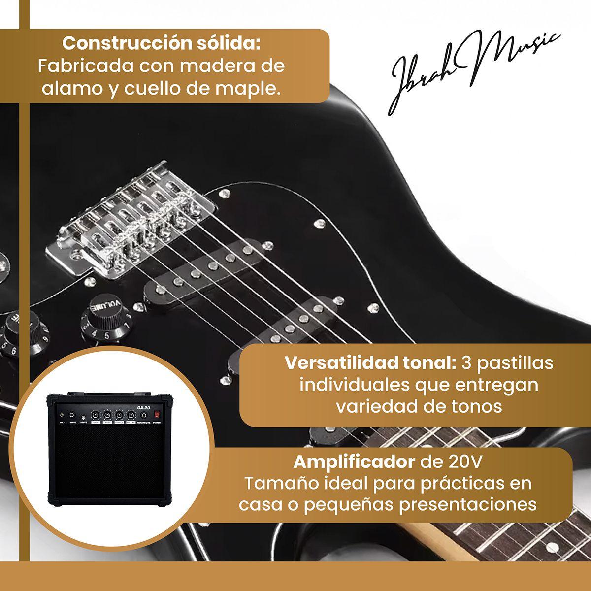 Guitarra Eléctrica Strato Ibrah + Amplif + Accesorios Negra-2