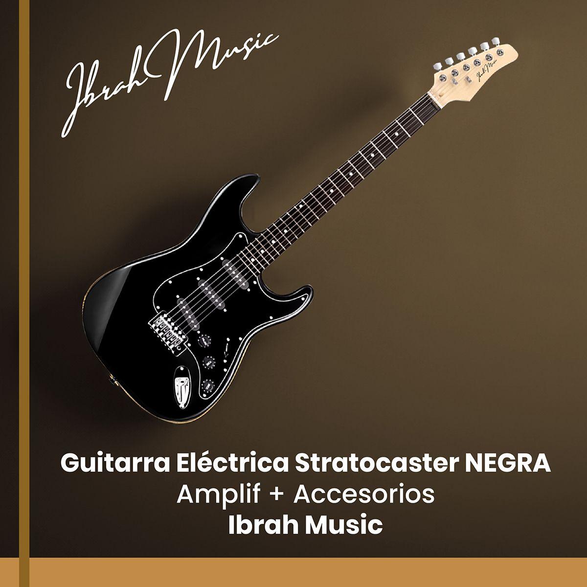 Guitarra Eléctrica Strato Ibrah + Amplif + Accesorios Negra-8