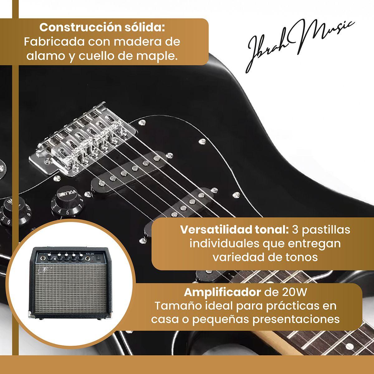 Guitarra Eléctrica Strato Ibrah + Amplif + Accesorios Negra-2