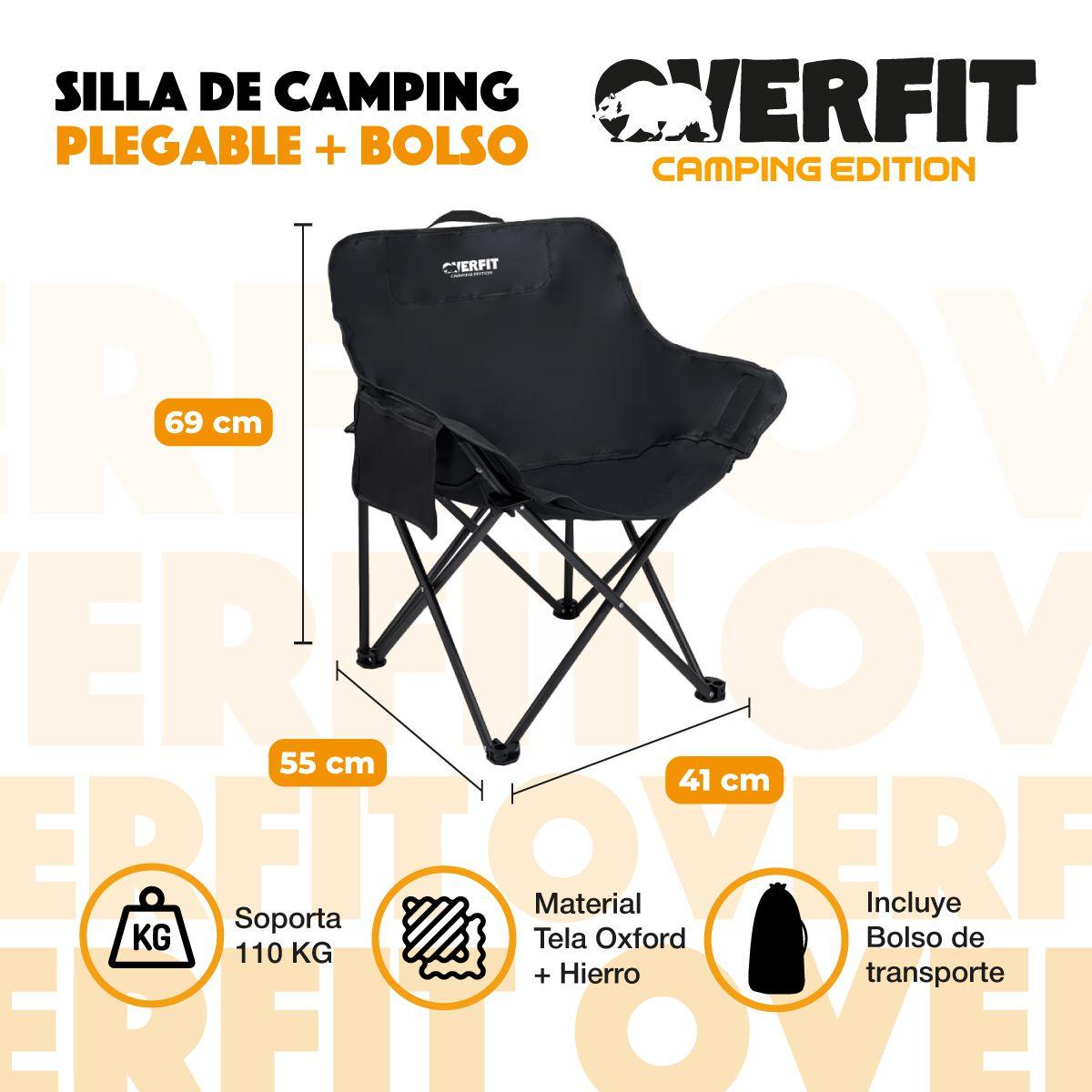 Silla Plegable Exterior Camping Overfit + Bolso Transporte Negro-1