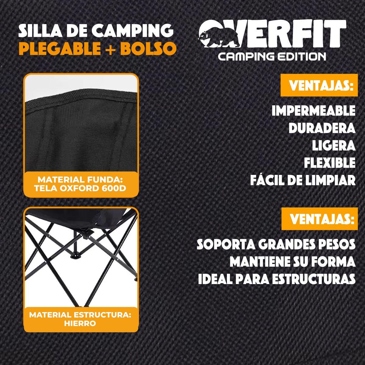 Silla Plegable Exterior Camping Overfit + Bolso Transporte Negro-4