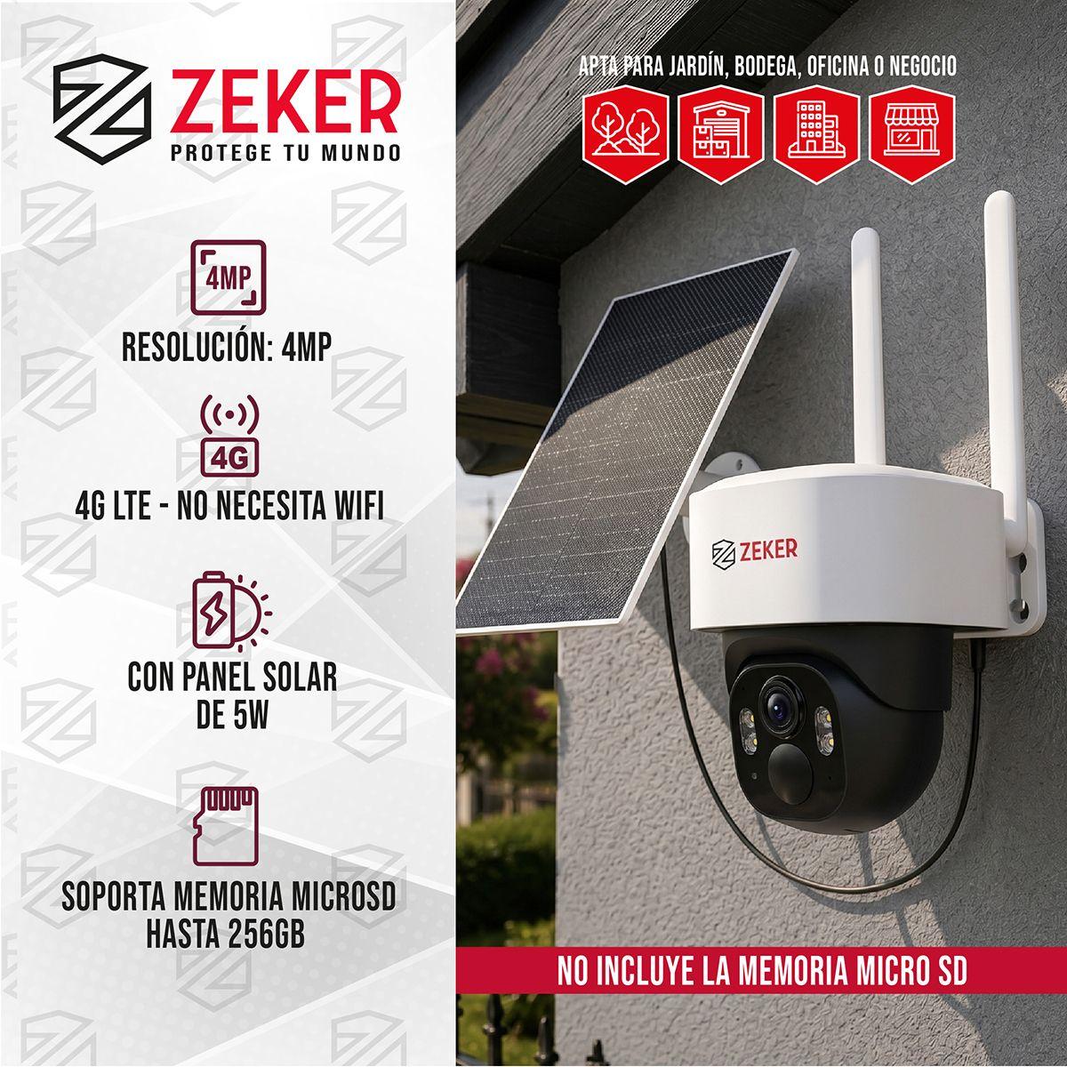 Cámara De Seguridad 4g Con Panel Solar Para Exterior 4mp Zeker Free Sim Blanco-2