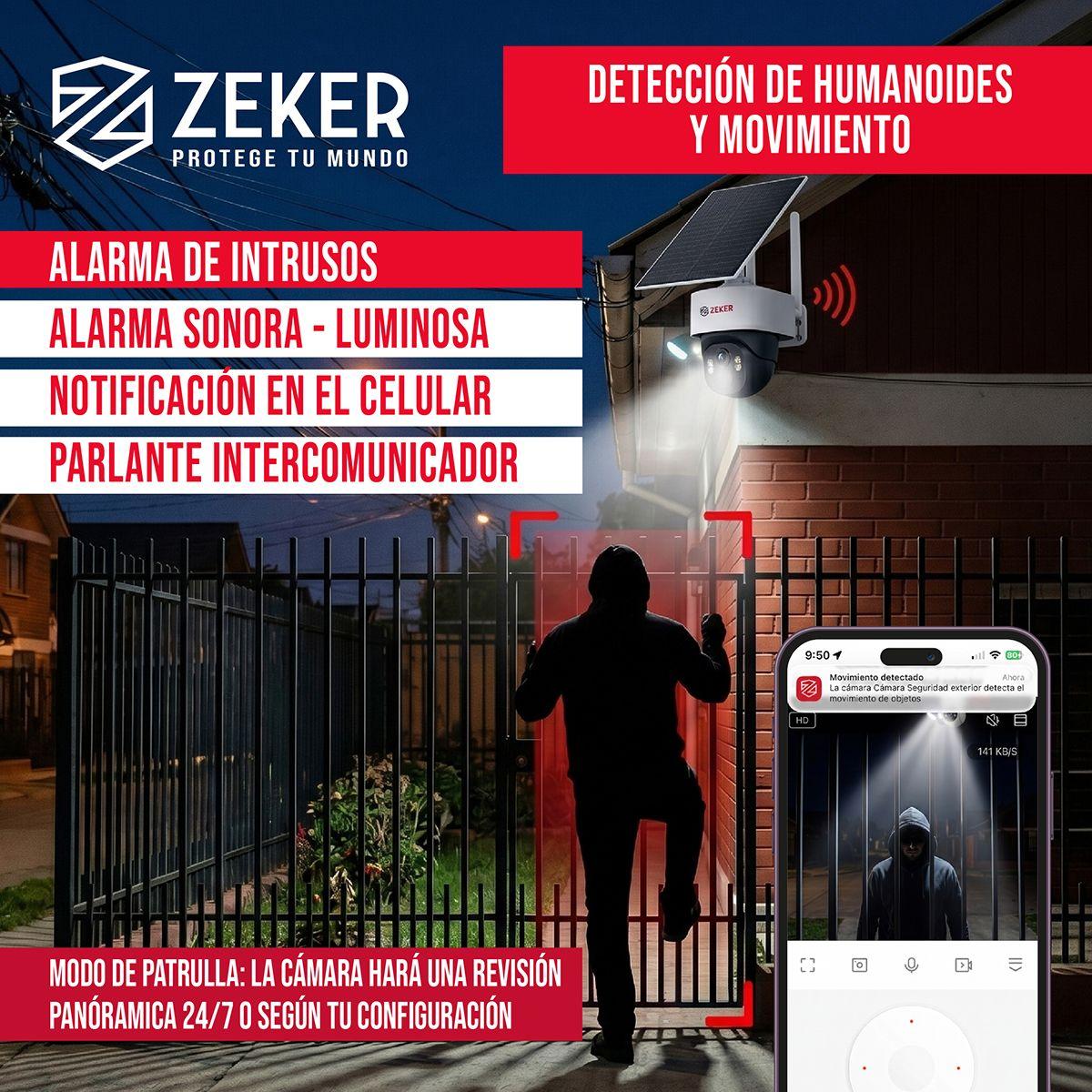 Cámara De Seguridad 4g Con Panel Solar Para Exterior 4mp Zeker Free Sim Blanco-8