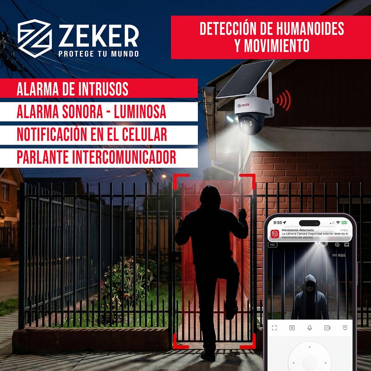 Camara De Seguridad Solar 4G Exterior Zeker Sin Wifi Sin Chip 4MP Plan De Datos -8