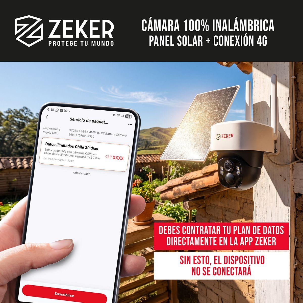 Camara De Seguridad Solar 4G Exterior Zeker Sin Wifi Sin Chip 4MP Plan De Datos -9