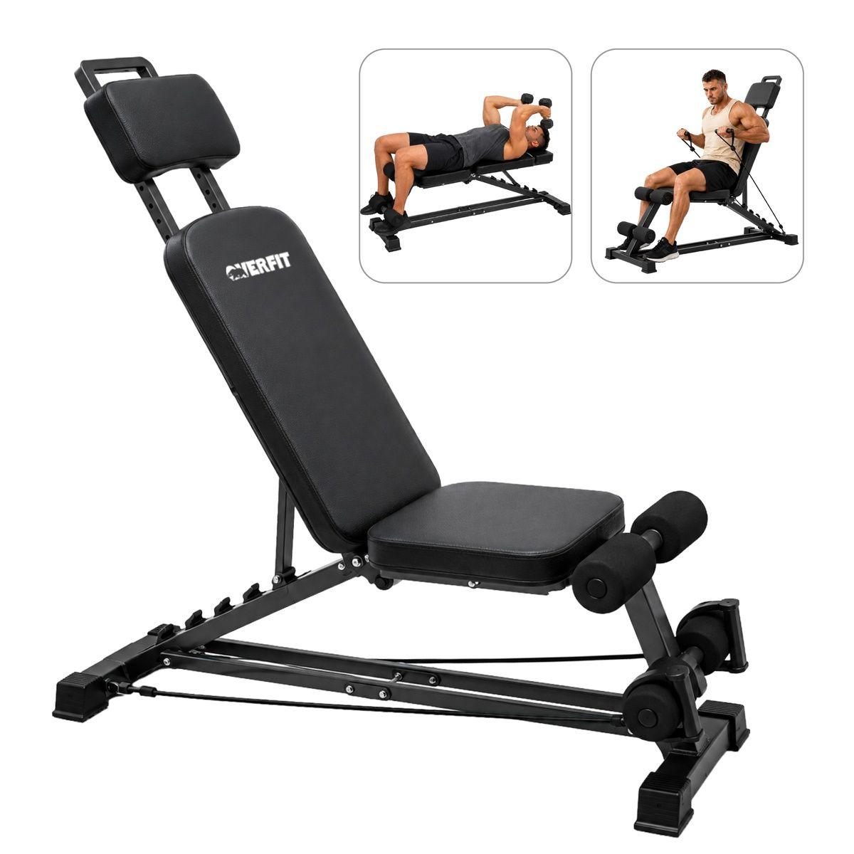 Banco Reclinable Gym Con Bandas De Resistencia Overfit Negro-0