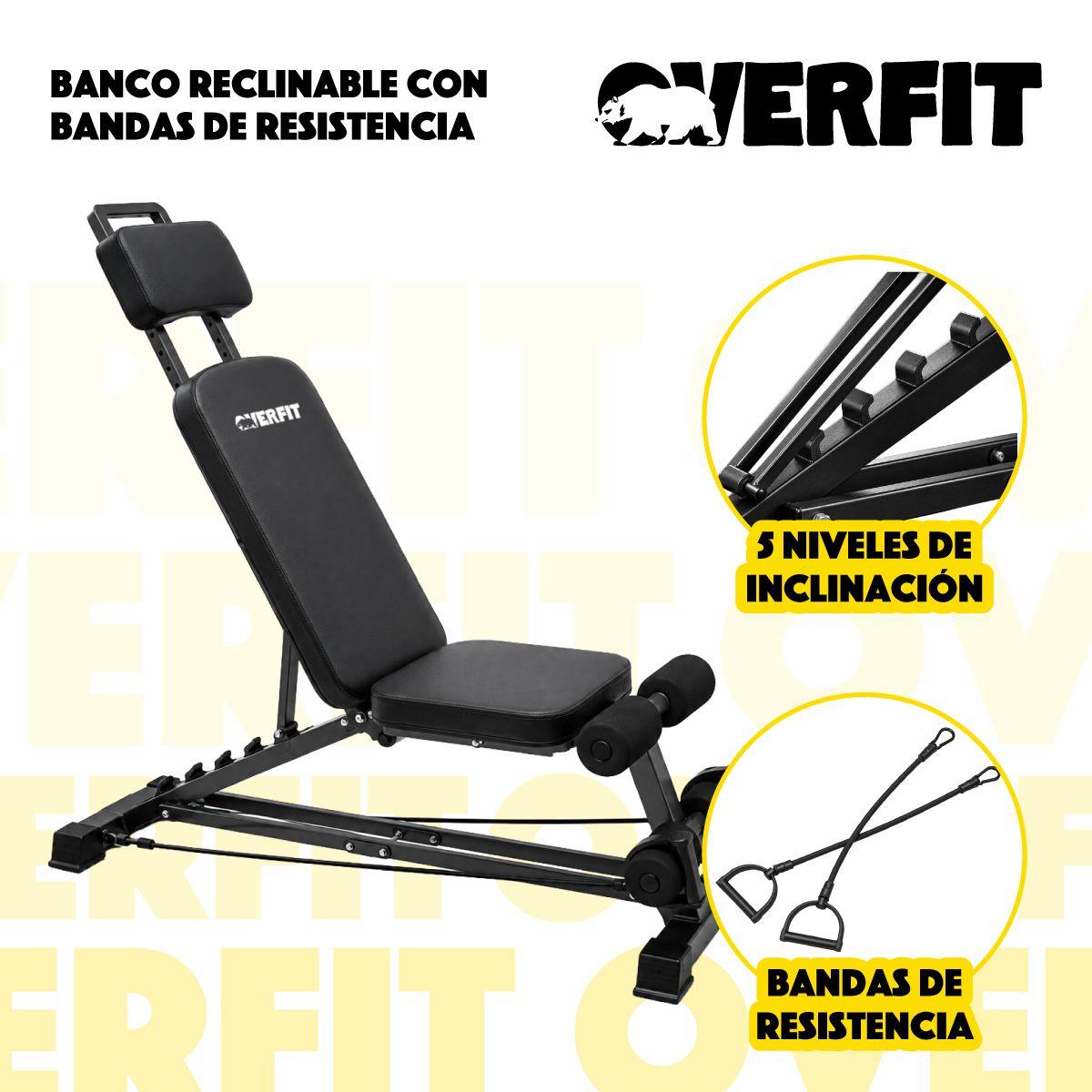 Banco Reclinable Gym Con Bandas De Resistencia Overfit Negro-1