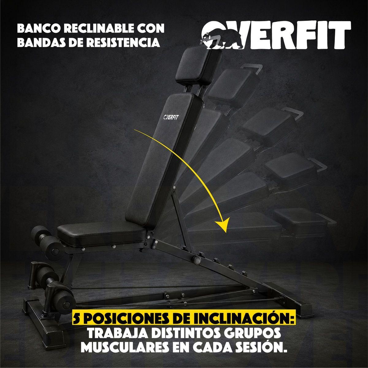 Banco Reclinable Gym Con Bandas De Resistencia Overfit Negro-4