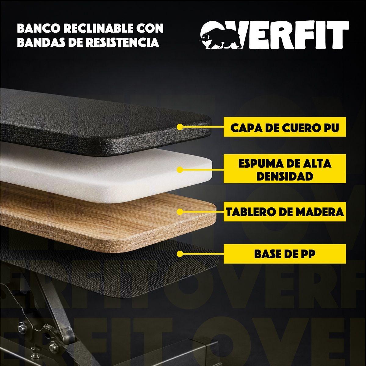 Banco Reclinable Gym Con Bandas De Resistencia Overfit Negro-6