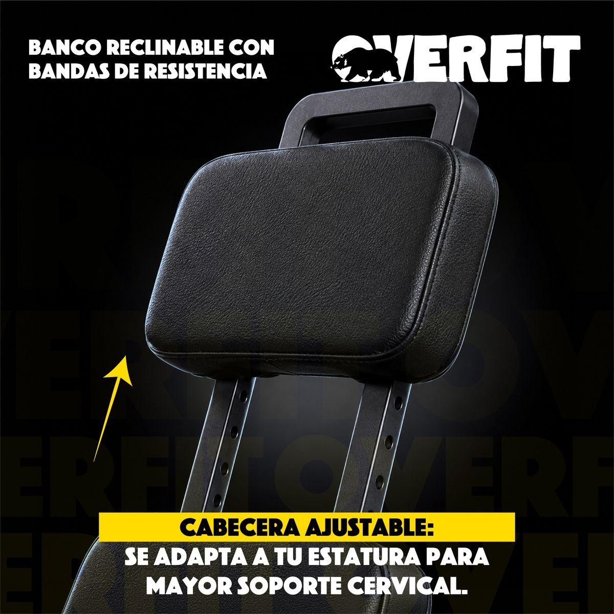 Banco Reclinable Gym Con Bandas De Resistencia Overfit Negro-7