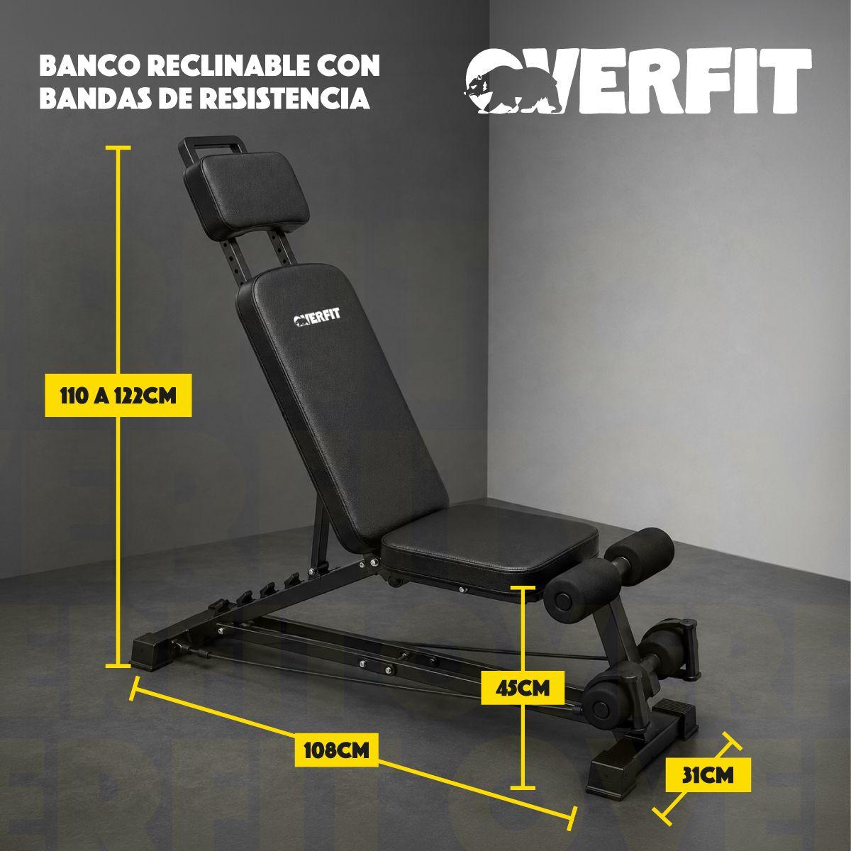 Banco Reclinable Gym Con Bandas De Resistencia Overfit Negro-3