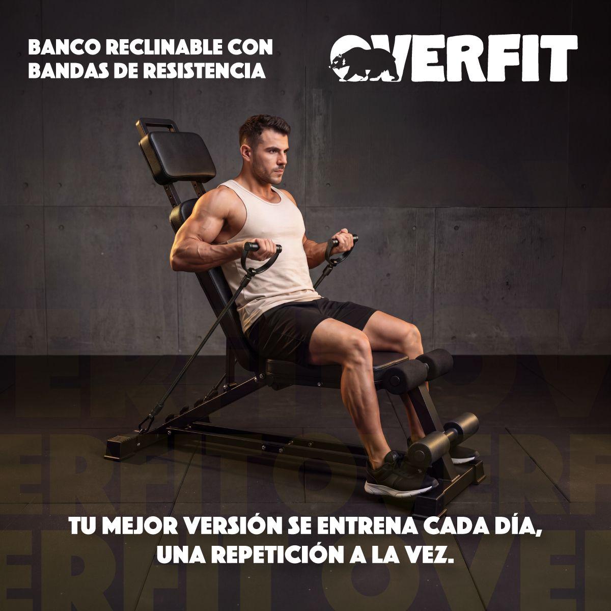 Banco Reclinable Gym Con Bandas De Resistencia Overfit Negro-9