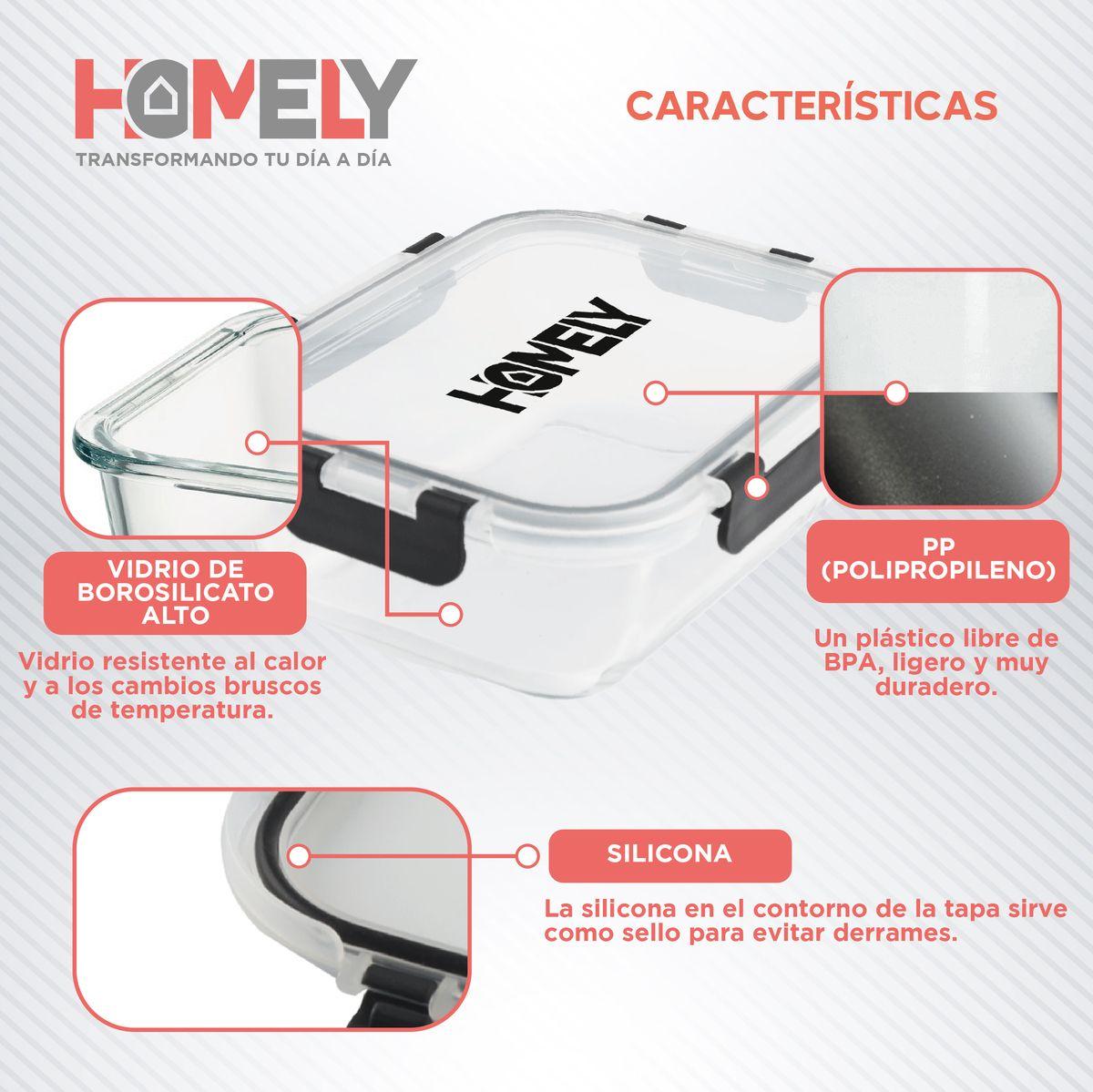 Tupper Hermetico Comida Homely Vidrio Templado Set x4 3.57 L-2