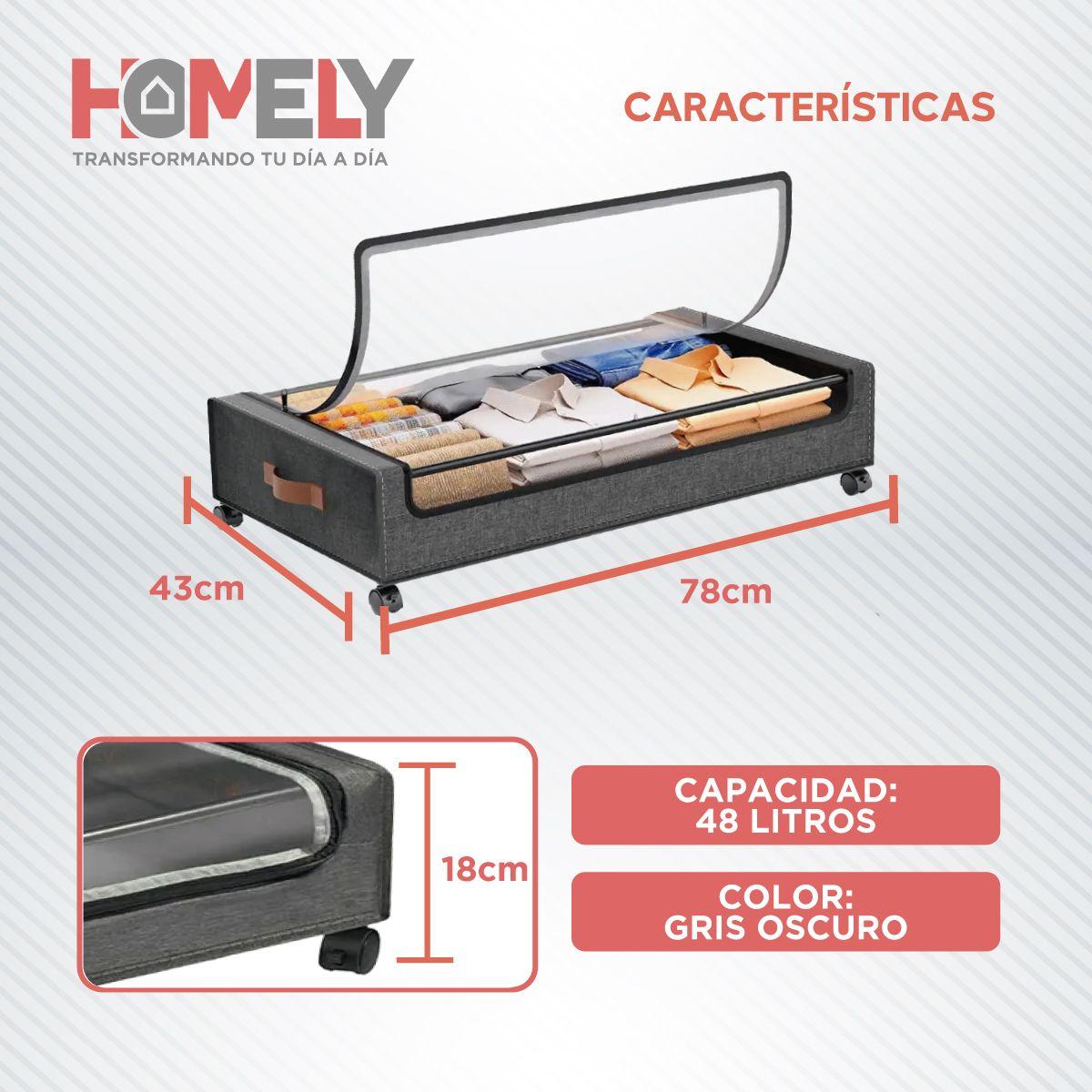 Bolsas Organizadoras Bajo Cama Cajas Homely Carrito De Metal Con Ruedas 78 X 43 Cm 48 Litros-2