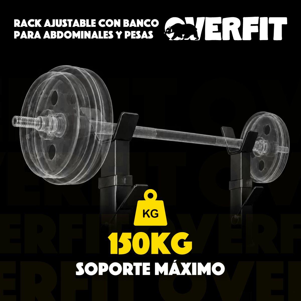 Banco Gym Para Entrenamiento Rack Press Banca Pro Overfit Color Negro Ajustable-7