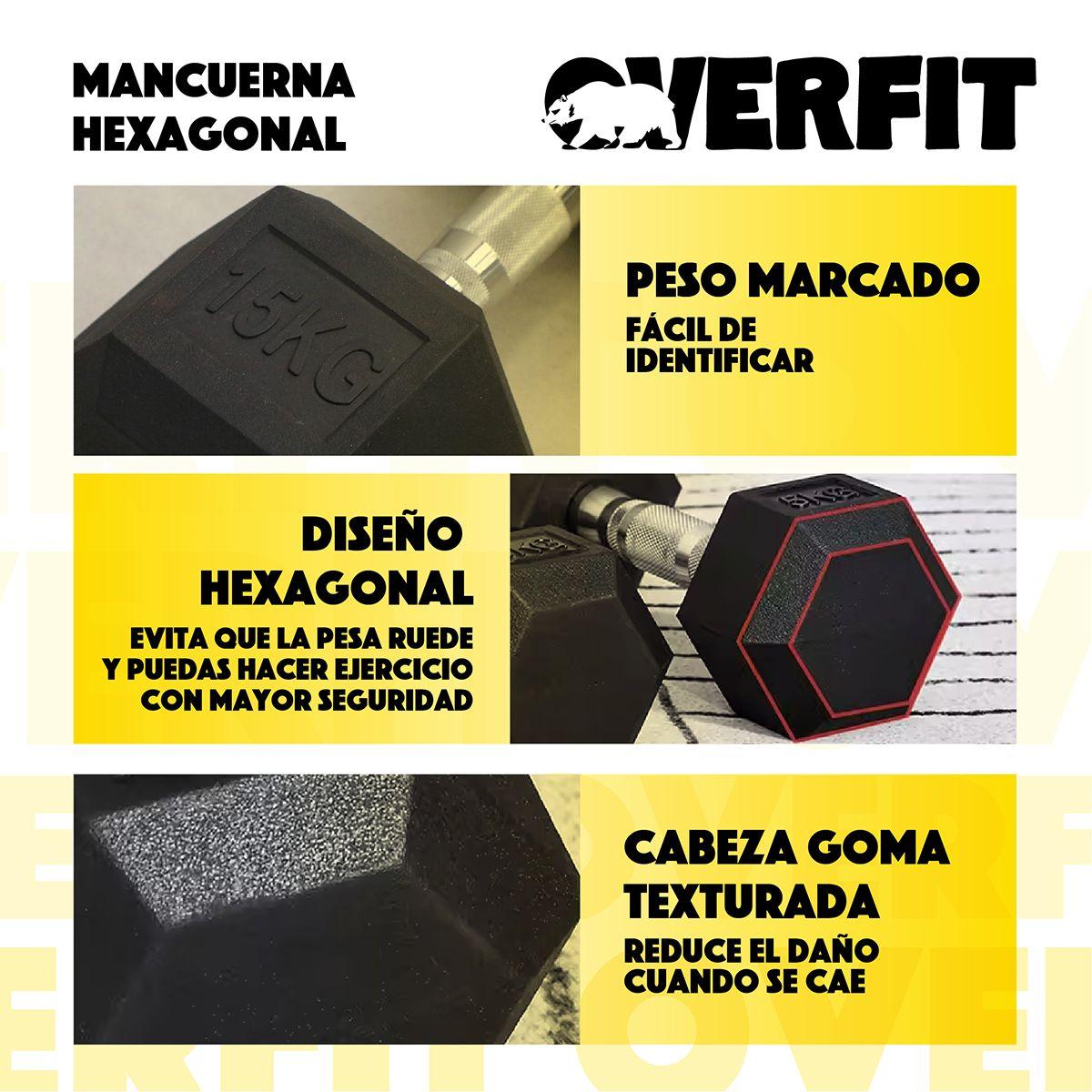 Mancuerna Hexagonal 15 kg Acero Y Caucho Overfit-2