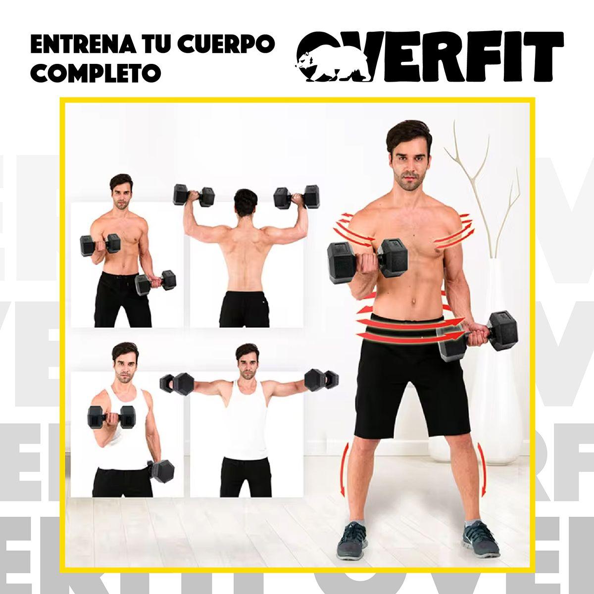 Mancuerna Hexagonal 10KG Par Set X2 Pesas PVC 20KG Overfit-4