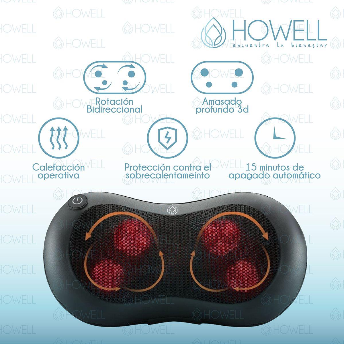 Cojín Masajeador Inalámbrico Howell Almohada Masaje Calor-3
