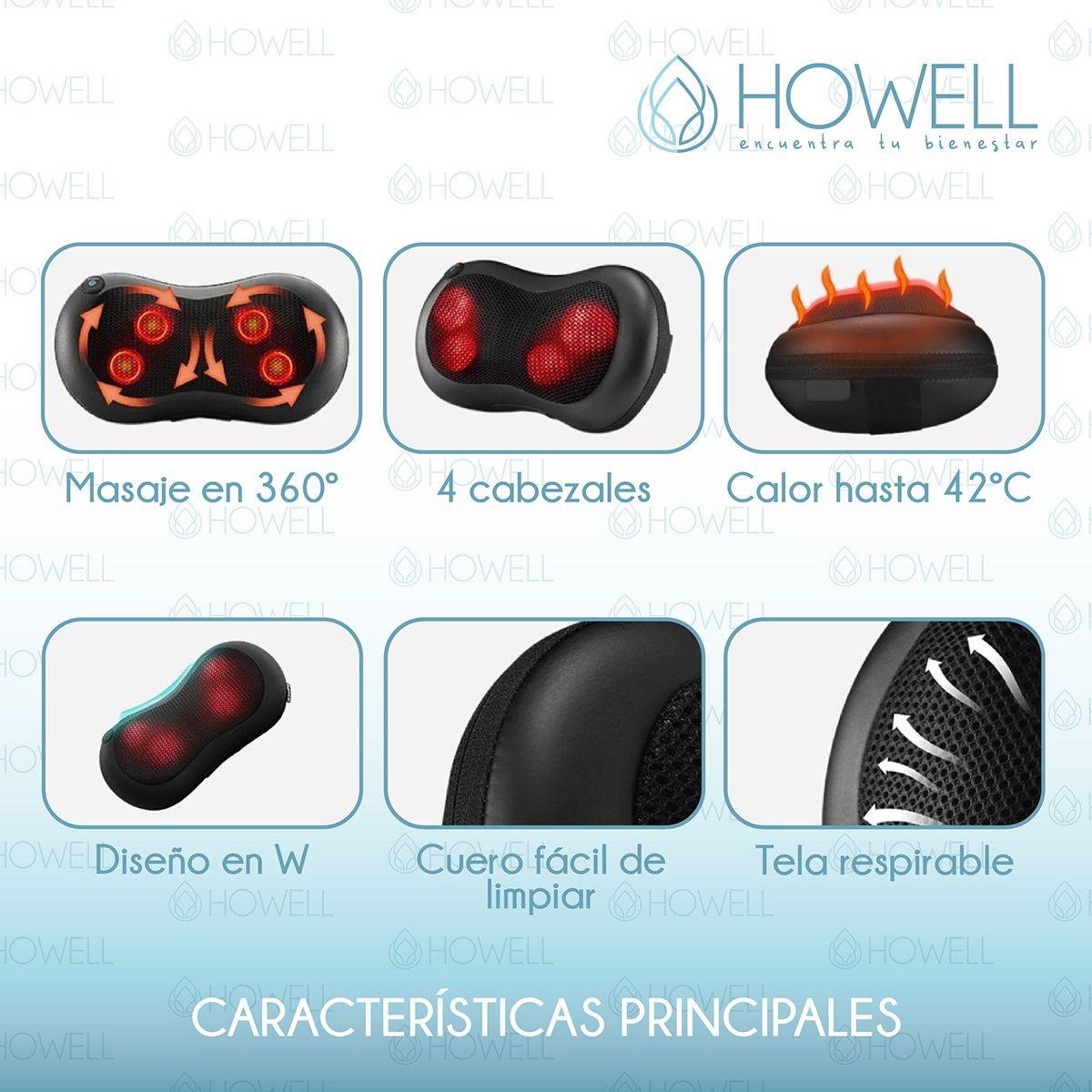 Cojín Masajeador Inalámbrico Howell Almohada Masaje Calor-4