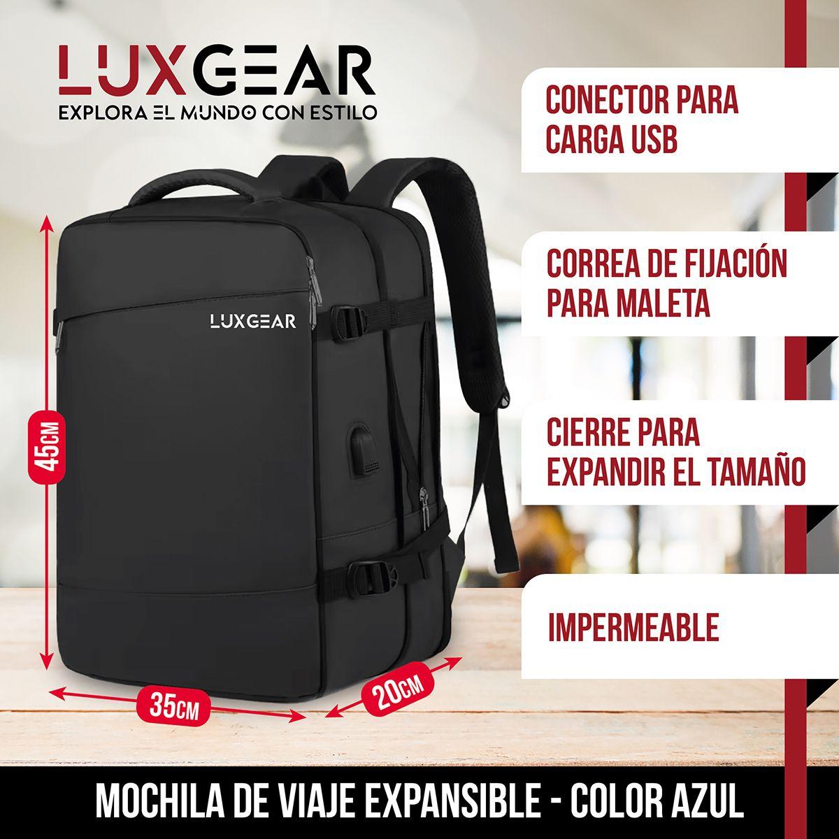 Mochila De Viaje Expansible Luxgear Prestige Impermeable - Negro-1