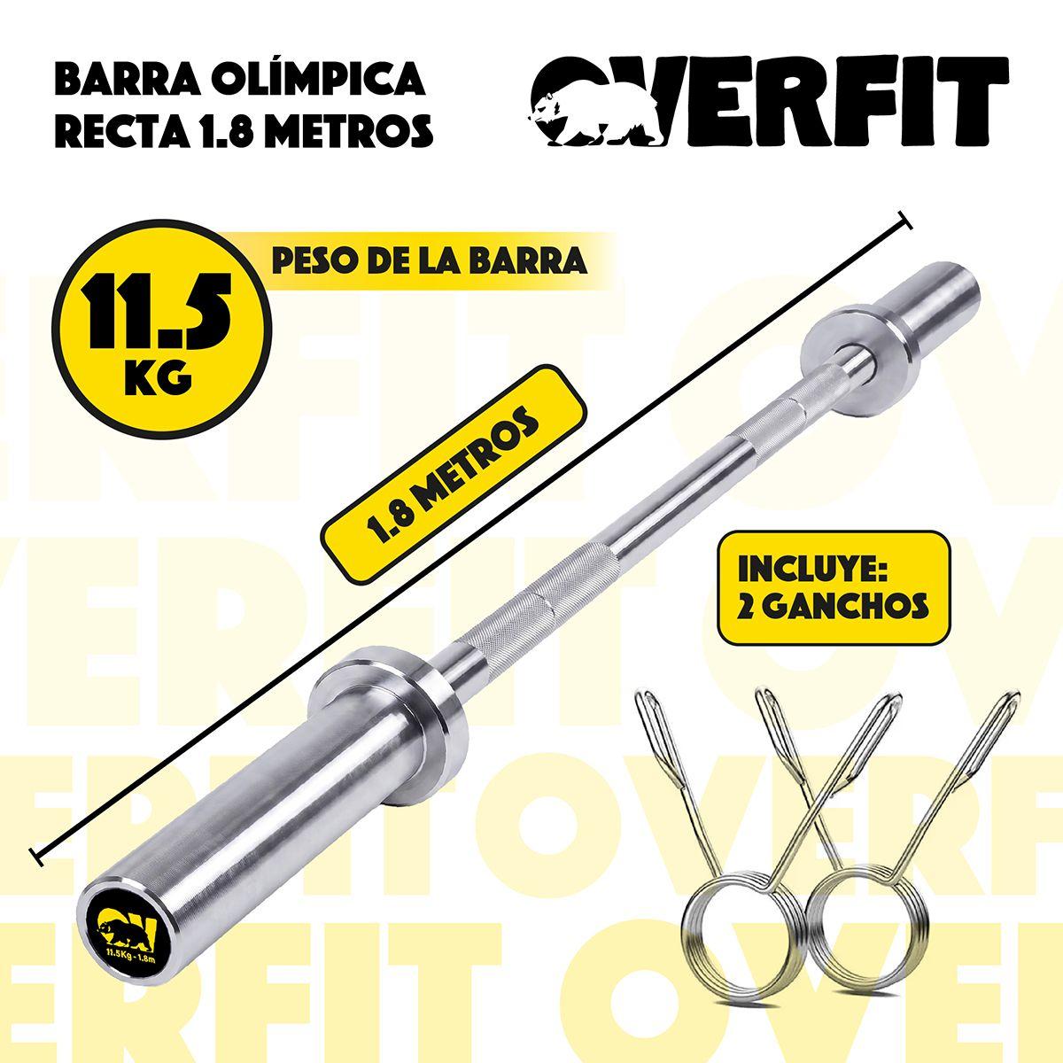 Barra Olimpica Forma Recta 11.5kg Overfit De 1.8 Metros Plateado-1
