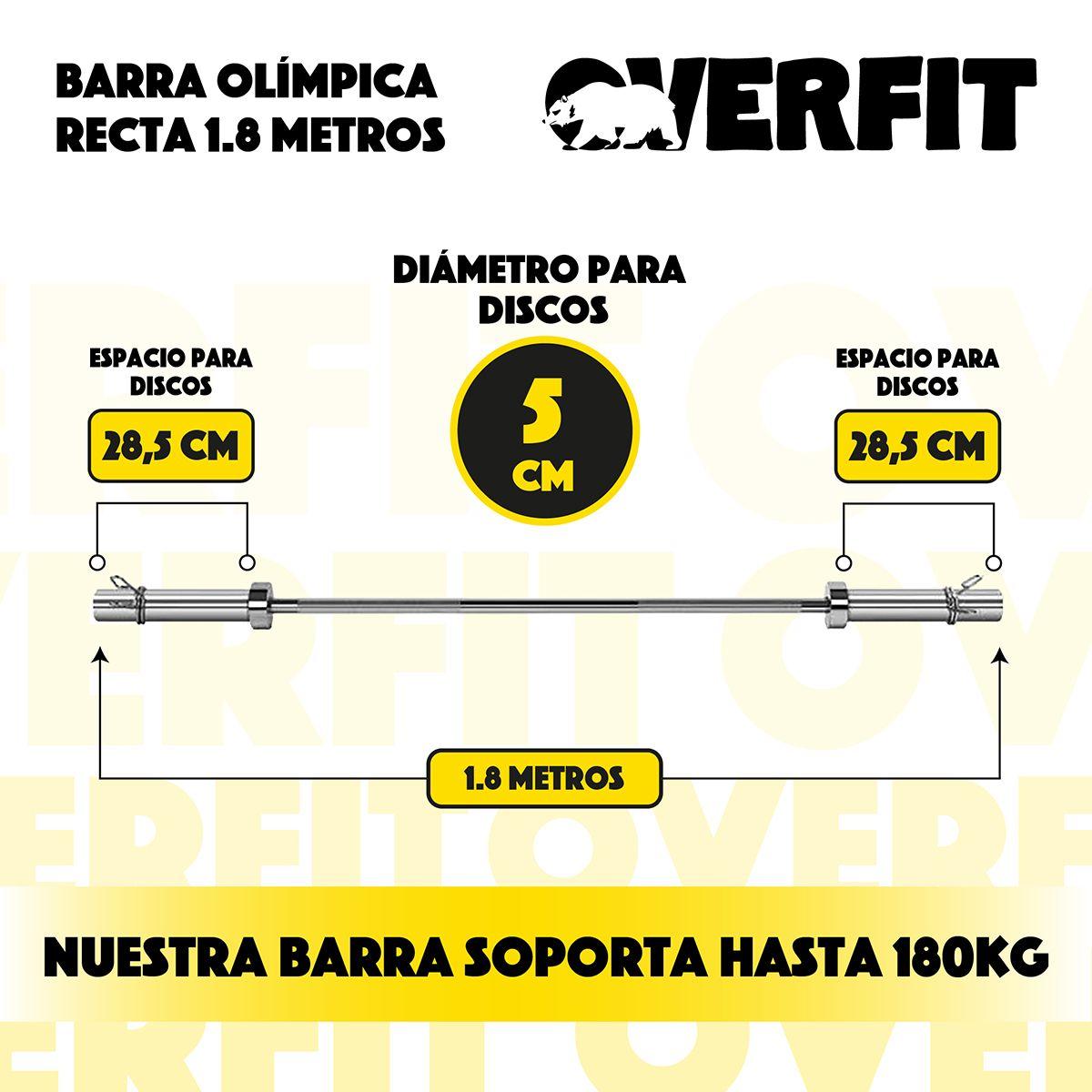 Barra Olimpica Forma Recta 11.5kg Overfit De 1.8 Metros Plateado-2