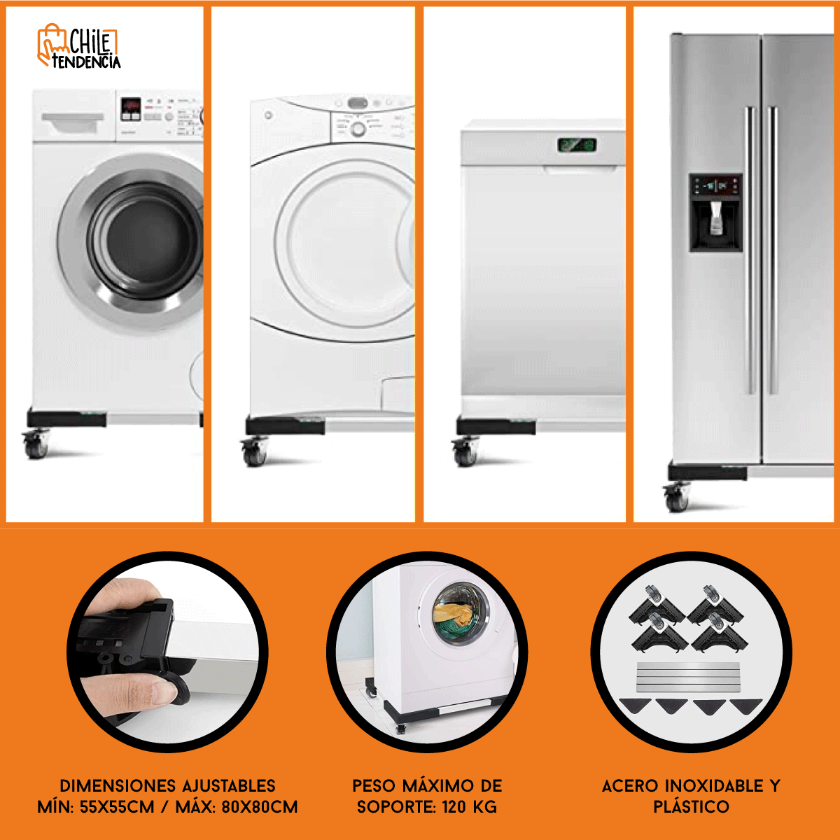 Base Transporte Ajustable Refrigerador Lavadora Secadora-4