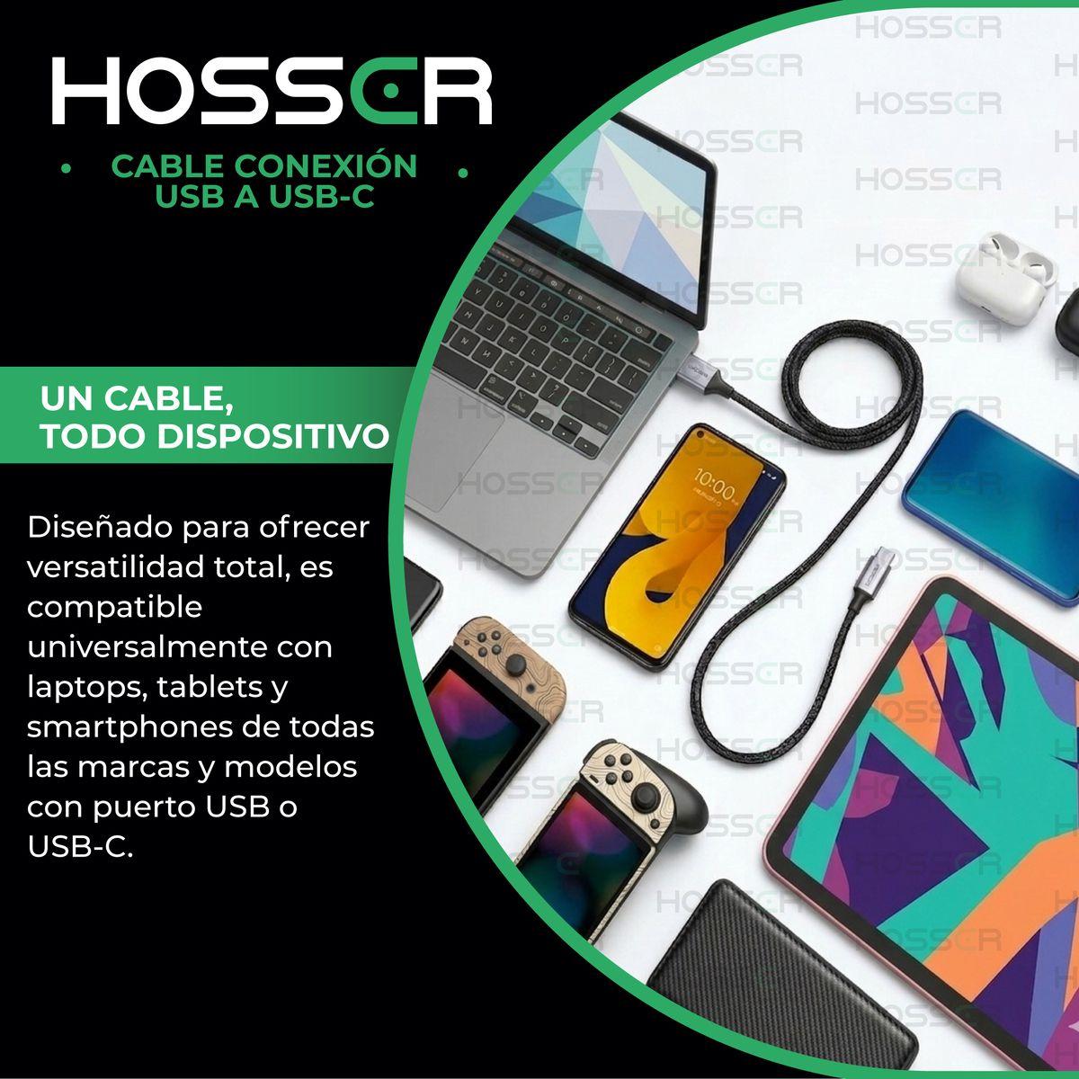 Cable Usb Tipo C To Usb 2 M Iphone Samsung Hosser Carga Rapida Negro-4