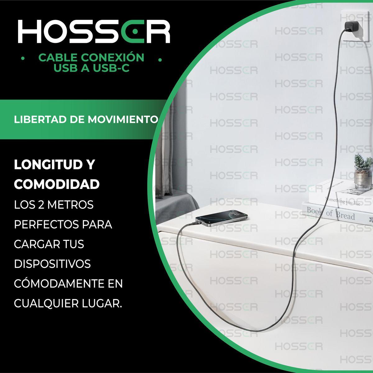 Cable Usb Tipo C To Usb 2 M Iphone Samsung Hosser Carga Rapida Negro-5
