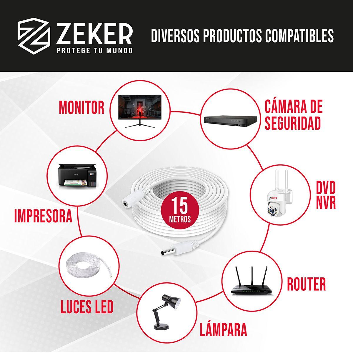 Cable Camara Seguridad Zeker Extensor Universal 15 Mts 12v-2