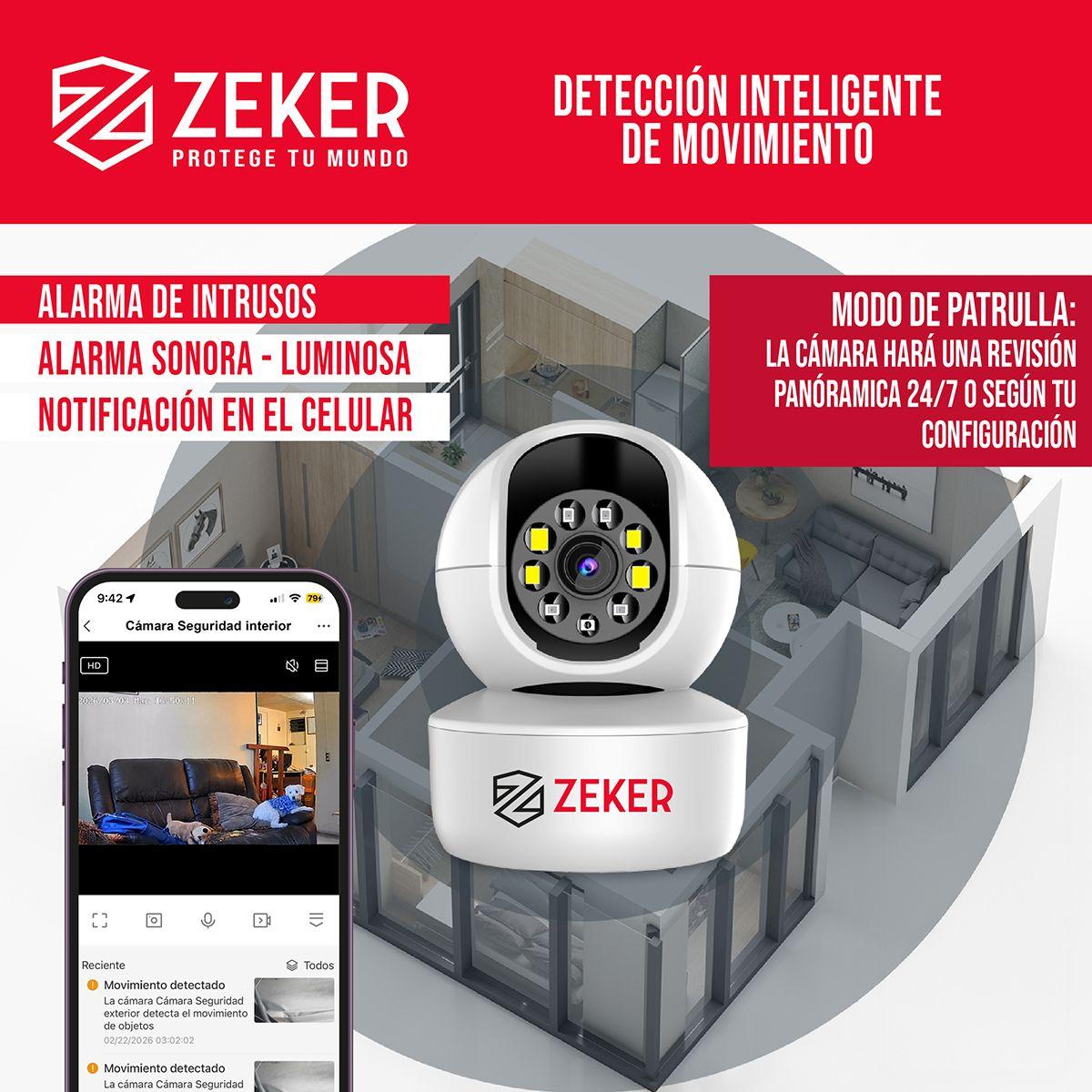 Cámara De Seguridad Interior Wifi IP Zeker 2MP 5G Pan Tilt-6