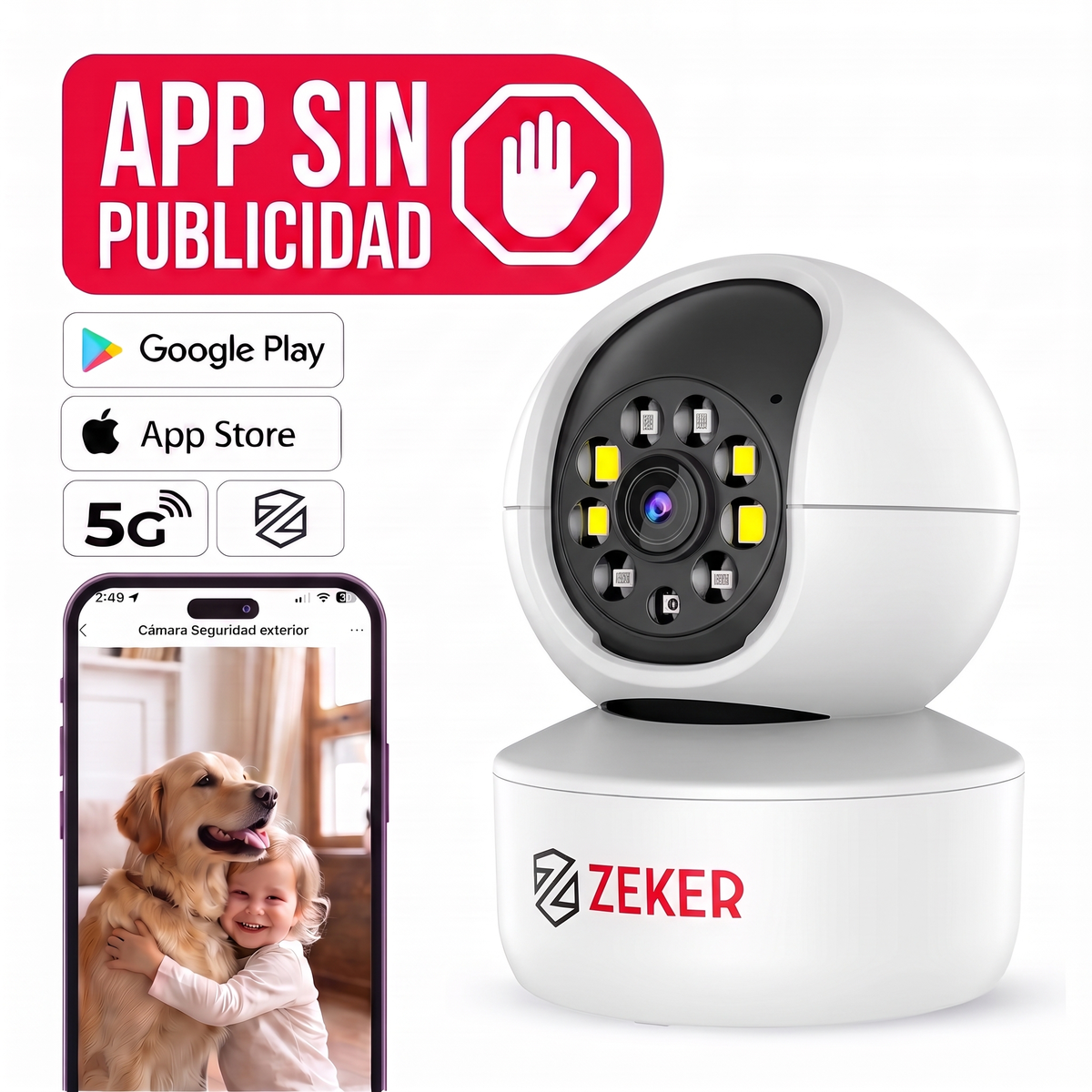Cámara De Seguridad Interior Wifi IP Zeker 2MP 5G Pan Tilt-0